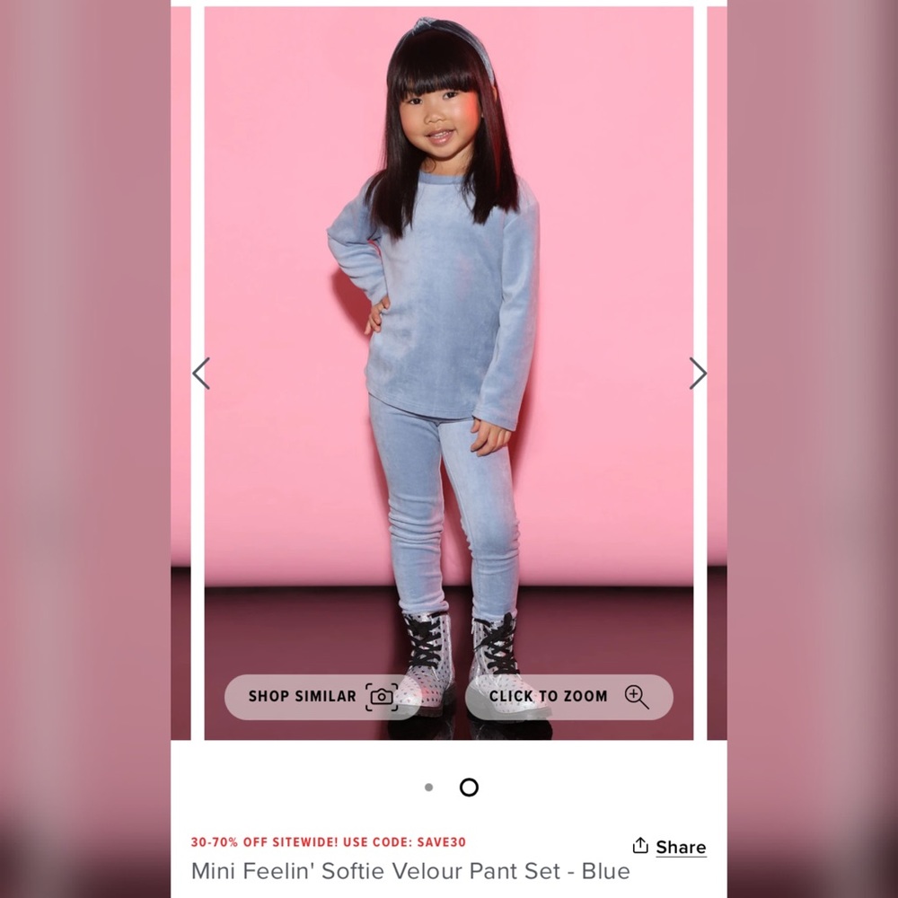 Mini Feelin' Softie Velour Pant Set - Blue